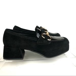 Jeffrey Campbell Suede Patent Leather Black Block Platform Loafer Shoe Sz 7.5